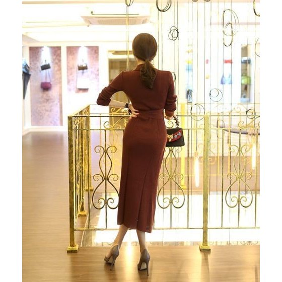 儀右ヱ門 ロングワンピース 和モダン 変形ハイネック 3WAY襟 ロールアップ袖 儀右ヱ門 ロングワンピース 和モダン 変形ハイネック 3WAY襟