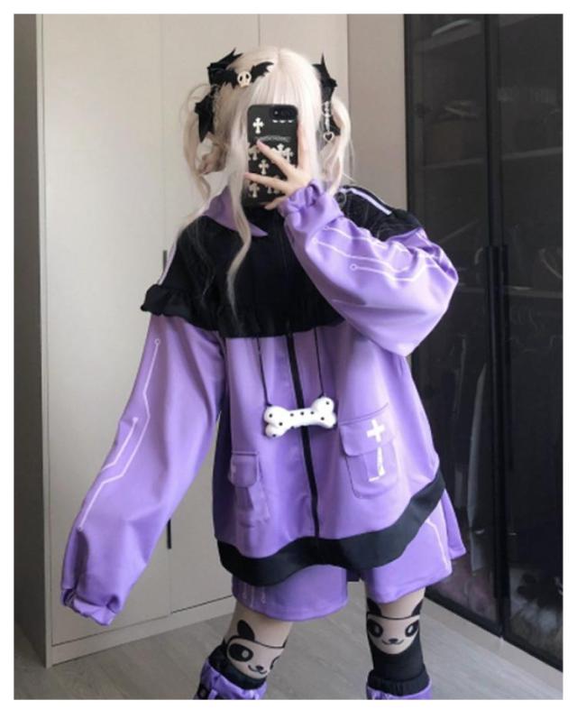 猫耳 パーカー 水色 地雷系 サブカル ジャージ 3点セット レディース