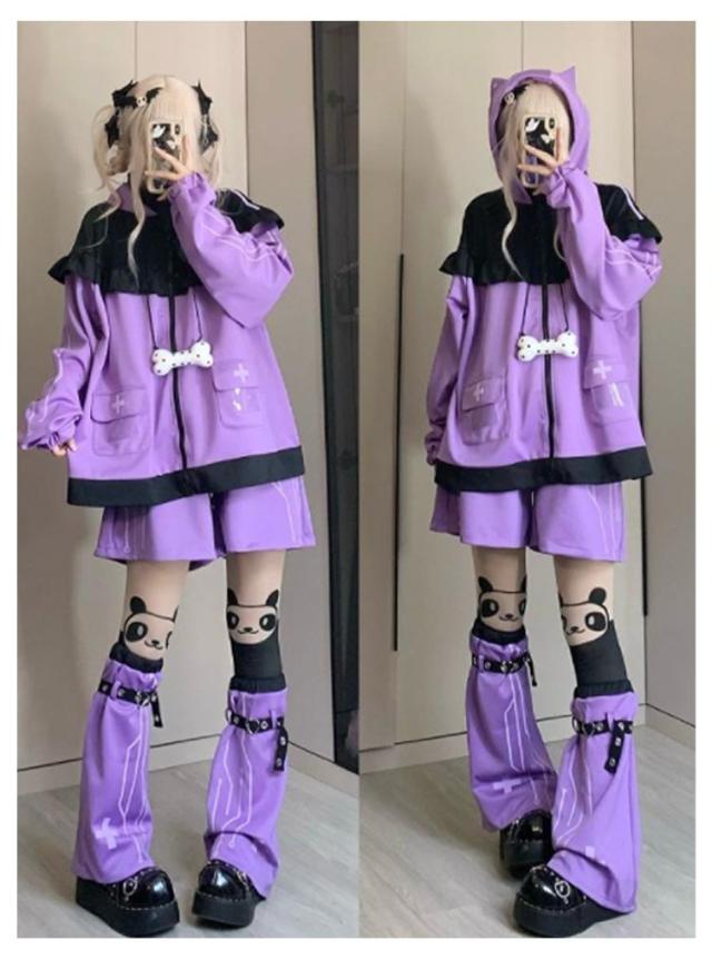 猫耳 パーカー 水色 地雷系 サブカル ジャージ 3点セット