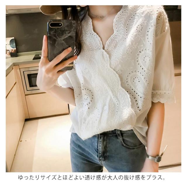 vie ぐずっ paisible☆透け感のある半袖ブラウス、トップス