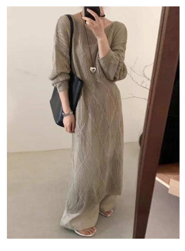 みんみん　DIESEL メッシュストライプロングワンピース SINME ストライプワンピースロング ホワイト×ブラックストライプ