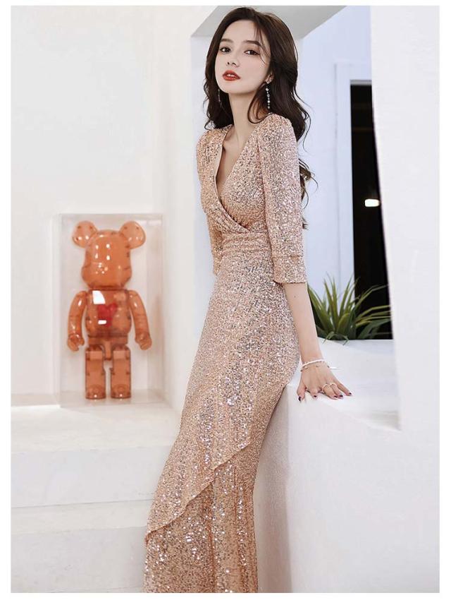 イブニングドレス スパンコール キラキラドレス マーメイド