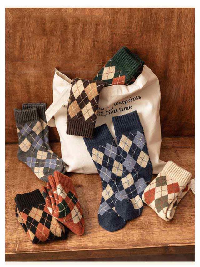 ウール靴下 3足セット】ウール 靴下 セット アーガイル柄 靴下セット
