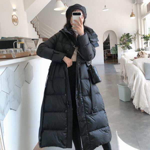 ウエストベルト ダウンジャケット 超ロングコート レディース ダウン