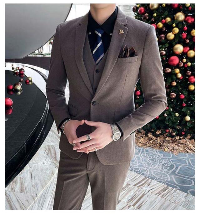 一つボタン メンズ セレモニースーツ ジャケット スーツセット 男性用 発表会 スリム 細身 ビジネス セレモニースーツ 3点セット パンツ ベスト 礼服 結婚式 新郎 パーティー 紳士服 二次会 写真撮影 演奏会 ウェディング メンズスーツ チェック柄 黒 紺 ブラック zyz8133-15.jpg