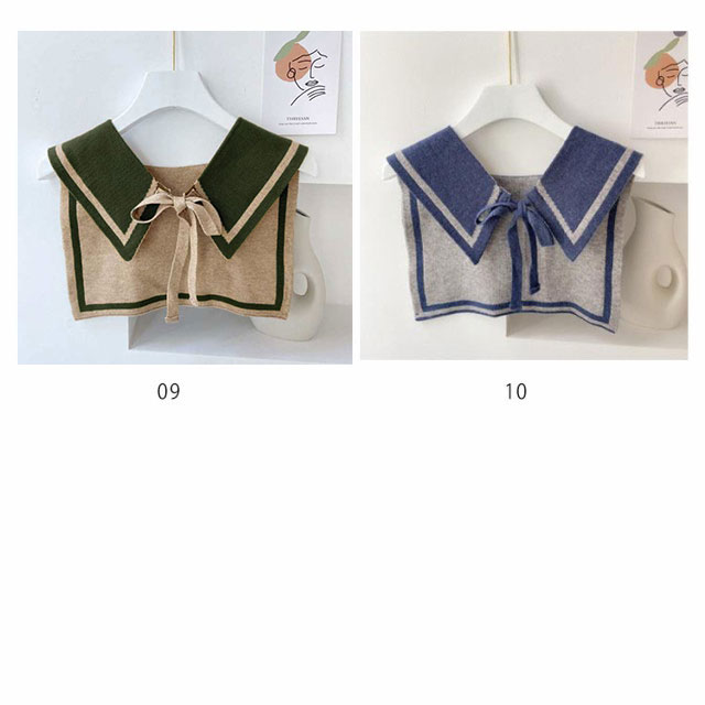 セーブル　ベリー　パッチ　ショールカラー／自然色／GAKE 日本製❣️ セーラー風付け襟 レディース ショール ニットショール 肩掛け