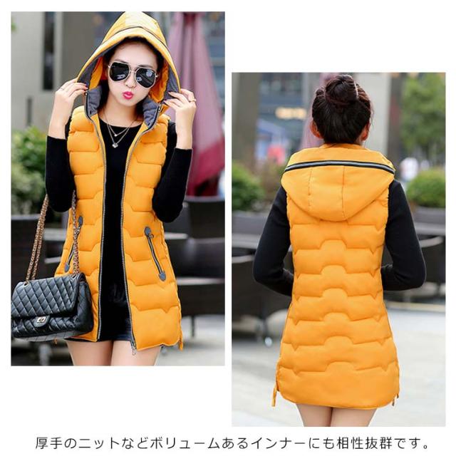 《送料無料》中綿ベスト 綿入りベスト 膝丈 レディース フード付き ダウンベスト ダウンジャケット アウター コート 暖か 防寒 厚手 おしゃれ レディースファッション 新作