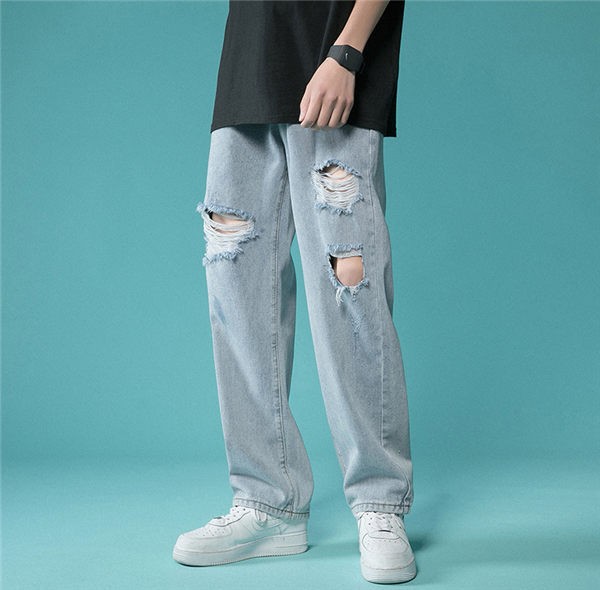 デニムパンツ メンズ ワイドパンツ ダメージ加工 デニム