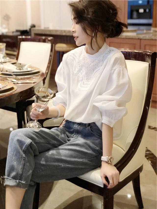 ブラウス レディース 40代 秋新作 オシャレブラウス 白Tシャツ 長袖