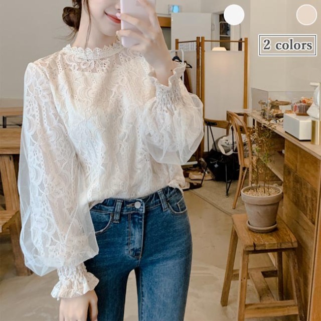 クイーン&ベル Larissa Blouse ブラウス 長袖 レース S 白 - シャツ