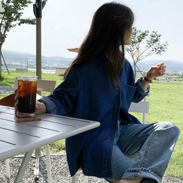 デニムシャツ ブラウス レディース 婦人服 トップス 長袖 襟付き 前ボタン ポケット シンプル 無地 おしゃれ かっこいい カジュアル ゆったり デニムシャツ ブラウス レディース 婦人服 トップス 長袖 襟付き