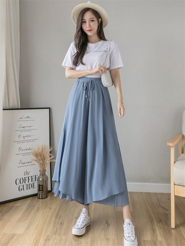 ガウチョパンツ コーデ 40代 夏 9分丈 ワイドパンツ レディース