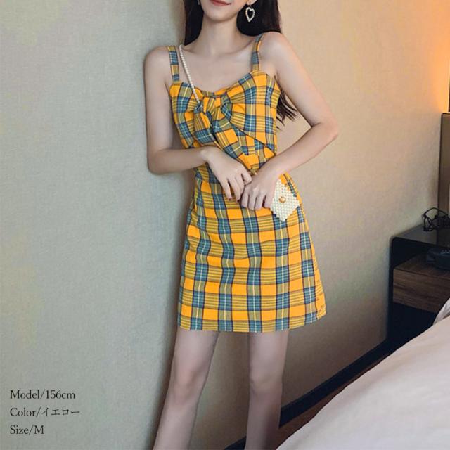 キャミワンピース レディース フロントリボン チュニック