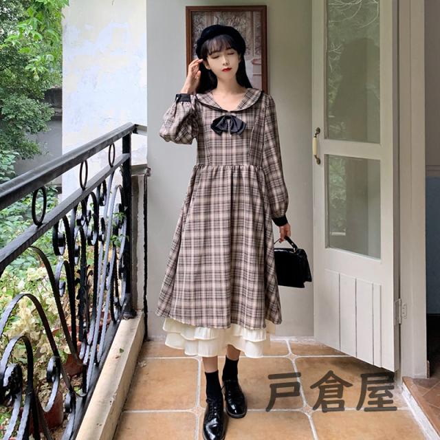 45R チェックロングワンピース 45R チェック柄ロングワンピース