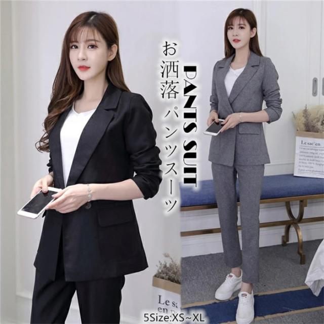 新品　XL LESMUES　パンツスーツ 上下セットアップ  グレー ドレスプラス DRESS+ スーツ レディース 上下セット 2点セット