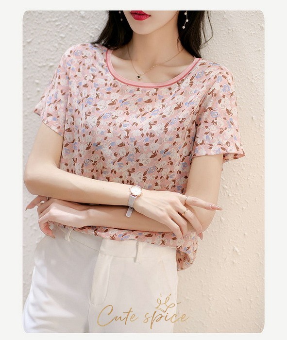 Tシャツ レディース 40代 春夏新作 オシャレブラウス 花柄切り替えTシャツ 半袖トップス シフォンTブラウス 大人 通勤 ゆったりTシャツ 韓国風 30代 50代 Tシャツ レディース 40代 春夏新作 上品Tシャツ シフォン