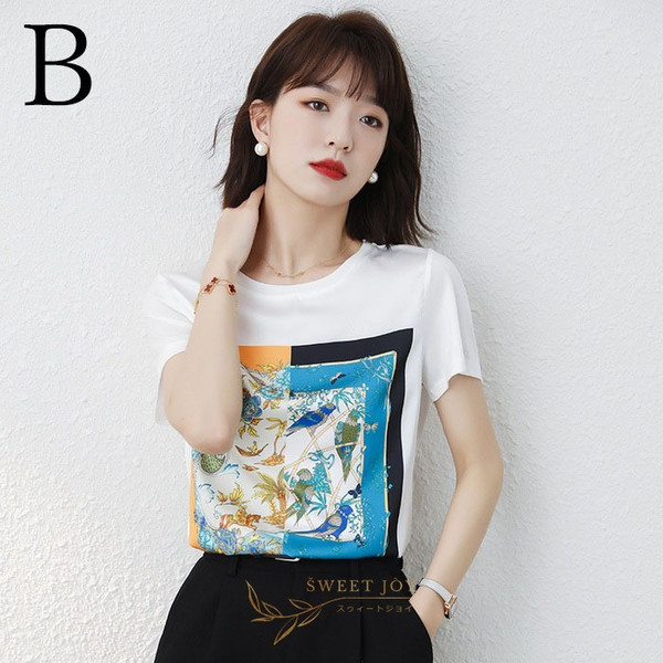 Tシャツ レディース きれいめ 40代 夏 上品 半袖Tシャツ プリント ブラウス 白トップス カジュアル韓国風 ゆったりカットソー オシャレ 大きいサイズTシャツ Tシャツ レディース きれいめ 40代 夏 上品 半袖Tシャツ