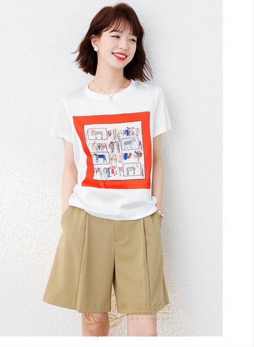 Tシャツ レディース きれいめ 40代 夏 上品 半袖Tシャツ プリント ブラウス 白トップス カジュアル韓国風 ゆったりカットソー オシャレ 大きいサイズTシャツ Tシャツ レディース きれいめ 40代 夏 上品 半袖Tシャツ