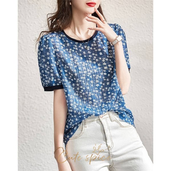 Tシャツ レディース 40代 春秋新作 オシャレブラウス 花柄 Tシャツ 長袖トップス 切り替え レションTシャツ 大人 通勤 韓国風 30代 50代 Tシャツ レディース 40代 秋新作 オシャレブラウス 花柄 Tシャツ