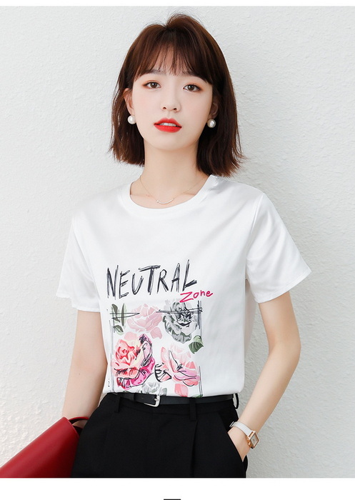 Tシャツ レディース きれいめ 40代 春夏 上品 半袖Tシャツ ブラウス 白トップス プリント カジュアル オシャレ 韓国風 ゆったりカットソー 大きいサイズTシャツ photo20235-14.jpg