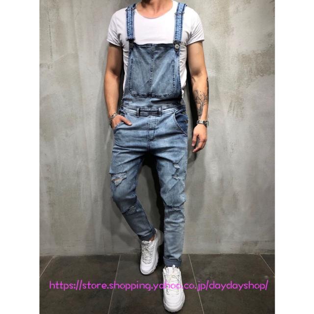 FPHTXEUNZTJ] デニム サロペットパンツ メンズ ダメージジーンズ