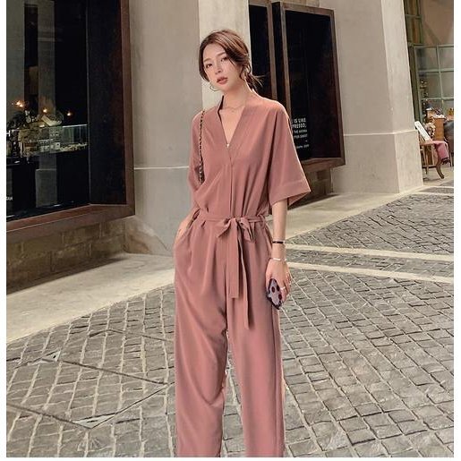 サロペット 20代 30代 40代 50代 コーデ オールインワン レディース ファッション 女性 カジュアル 秋 夏服 春 シフォンサロペットパンツ Vネック REAL STYLE（ファッション） オールインワン サロペット ロング