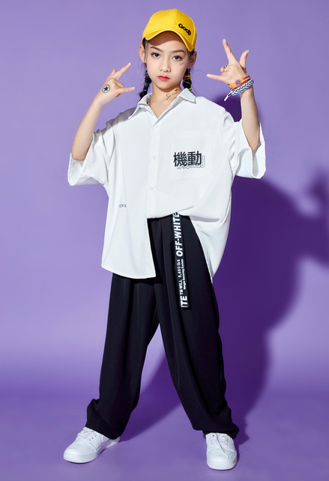 キッズ ダンス衣装 tシャツ ビッグシルエット ショート丈 半袖 白