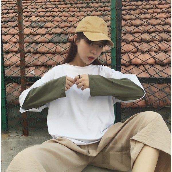 2020 春 新作 セール Tシャツ 長袖 重ね着風 配色 おしゃれ ゆったり ドロップショルダー オーバーサイズ レディース ロンt カットソー トップス 吸汗速乾 2020 春 新作 セール Tシャツ 長袖 重ね着風 配色 おしゃれ