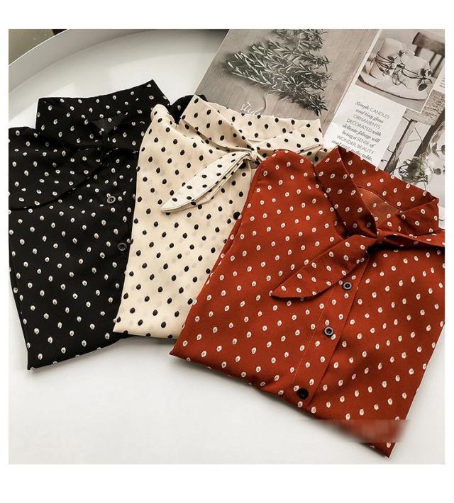 ブラウス レディース きれいめ 40代 春秋 上品 リボンネックブラウス シフォン トップス 長袖 ドット柄  韓国風 大きいサイズ 大人 シャツ オシャレ 3色 卒業式 ブラウス レディース きれいめ 40代 春秋 上品 リボンネック