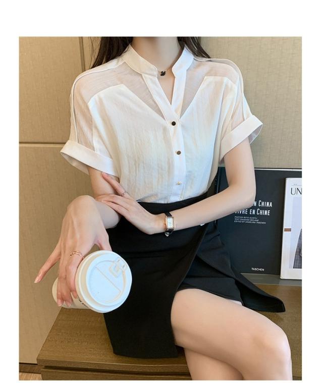 ブラウス レディース きれいめ 40代 春夏 上品 ブラウス 白シャツ vネックトップス 半袖 シースルー ゆったり オシャレ 韓国風 大人 Tシャツ30代 50代 ブラウス レディース きれいめ 40代 春夏 上品 ブラウス 白