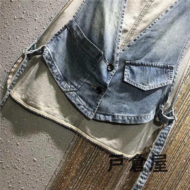 デニムベスト レディース ベスト デニム 背中見せベスト 背中