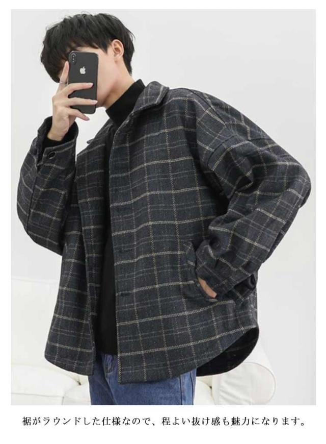 1247 カバーオール　裏地チェック柄　　　3XL キャメル色　シャツジャケット cjfj109904.jpg