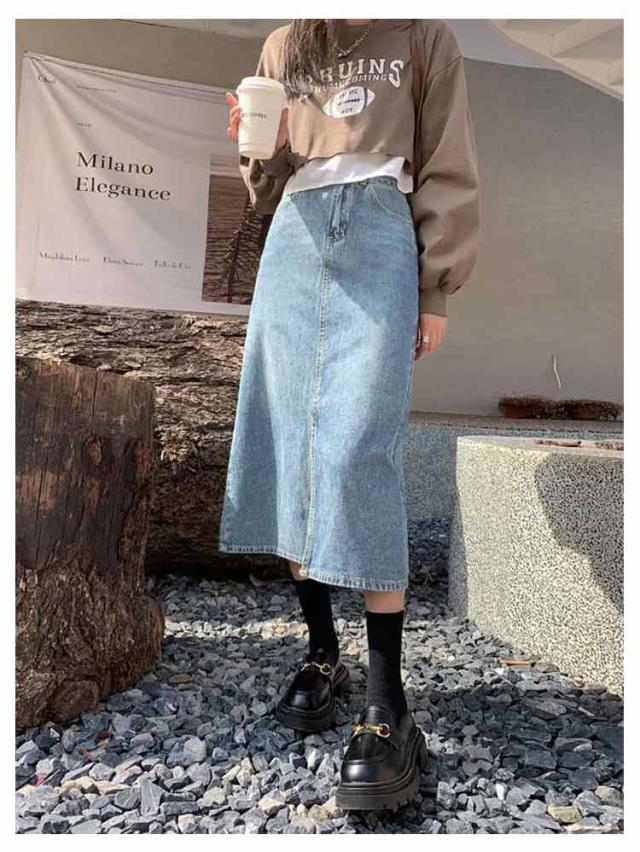 デニムスカート レディース デニムロングスカート タイトスカート 膝下  