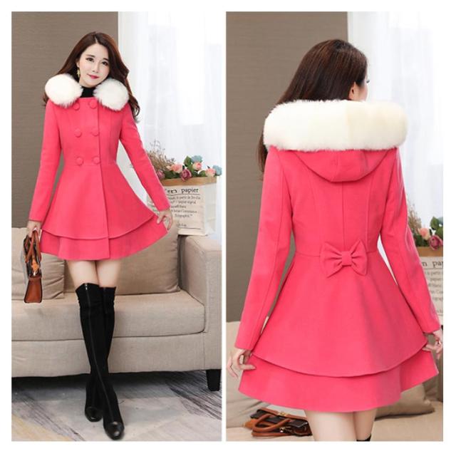 全6色×5サイズ!バックリボン フリル裾 メルトンコート ファー襟 A