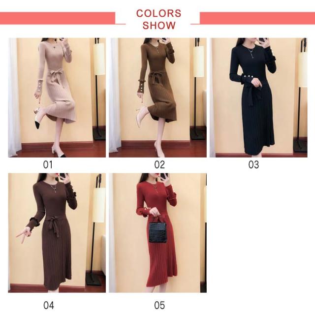 全5色×5サイズ！ニットワンピース ロング丈 ワンピース ニット