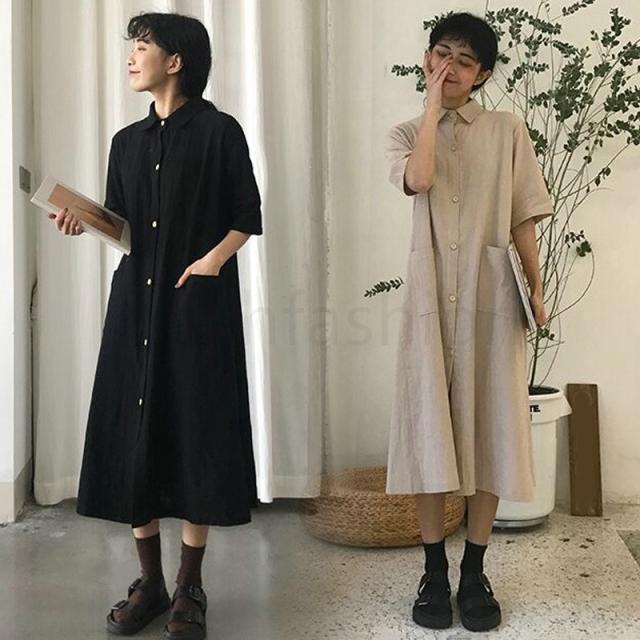 65 Off送料無料 レディース マキシワンピース シャツワンピース ゆったり 黒ワンピ ワンピース 夏 黒ワンピ 新品 半袖 韓国風 脇汗 ロング オールシ シャツワンピース ゆったり 大きいサイズ オンラインショップ