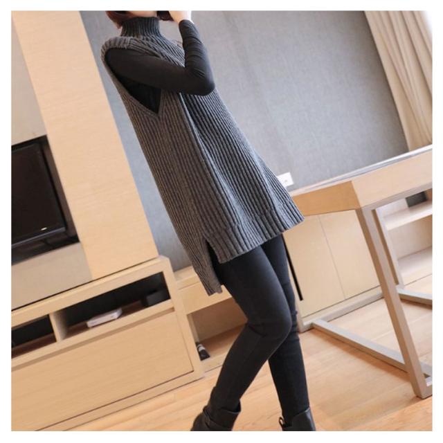 ベスト ロング ロングベスト ニット ハイネックベスト おしゃれベスト ロング丈 スリット入り ニットベスト ハイネック タートルネック ロングベスト プル