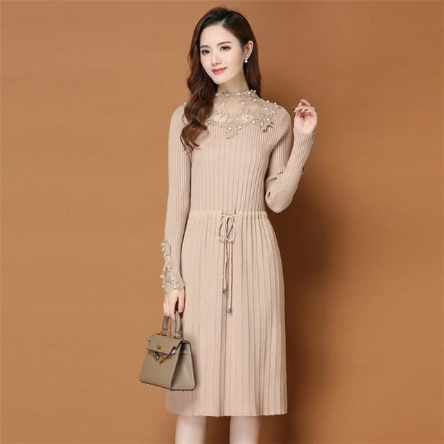 値下げ ニットワンピース レディース 秋冬 膝丈レース セーター メリヤス ワンピース きれいめ 上品 ワンピース 厚手長袖 体型カバー 通勤 着痩 最大30 Off Carlavista Com