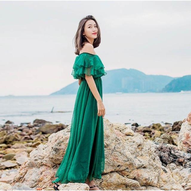 春バーゲン 特別送料無料 オフショルダー ワンピース 選べるワンピース丈 韓国 ボヘミア風 フリル 夏ワンピ マキシ丈ワンピース 旅行 海デート 白 緑 赤 21新発 Arnabmobility Com