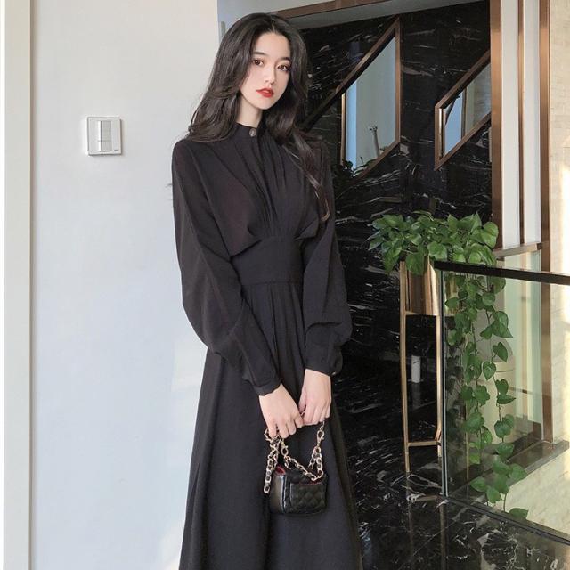 おすすめ シャツワンピース レディース 40代 キレイめ マキシワンピース 秋冬 長袖ワンピース 黒 無地 フレアスカート オシャレ着痩せ 大人 上品 3 特売 Deutschonline Uz