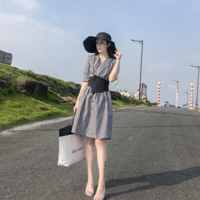 ワンピース レディース 40代 春夏 半袖 ボーダー柄 ロング丈ワンピース きれいめ レースワンピース Vネック 通勤ワンピース オシャレ 結 Plaakapong Jp