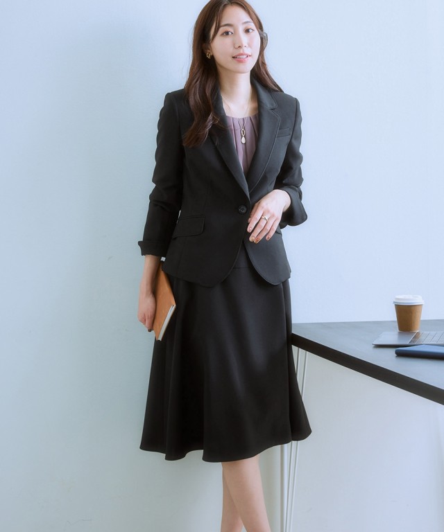 新春初売り スーツ ジャケット テーラード パイピング 洗える 令嬢スカート ひざ丈スカート