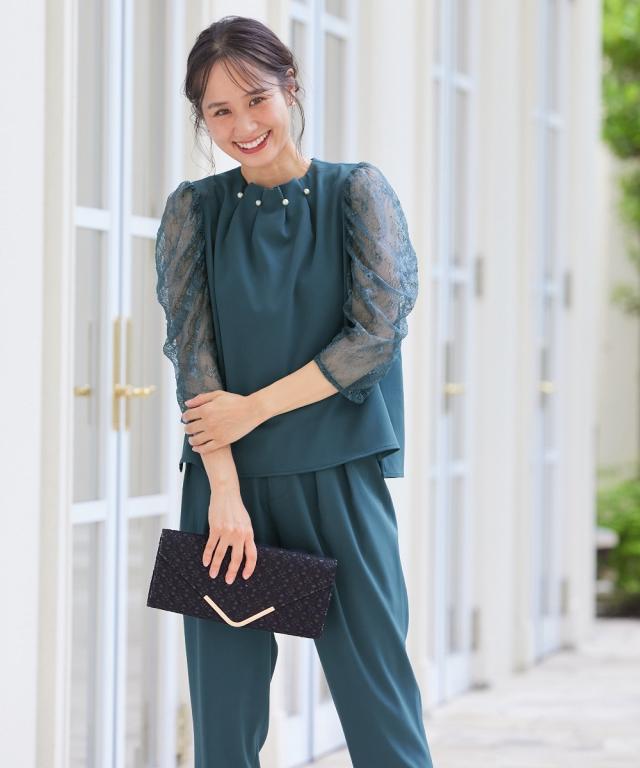 【10％OFF】 パンツ ドレス レディース パール調ネック パーティー 結婚式 スーツ・フォーマル・ドレス