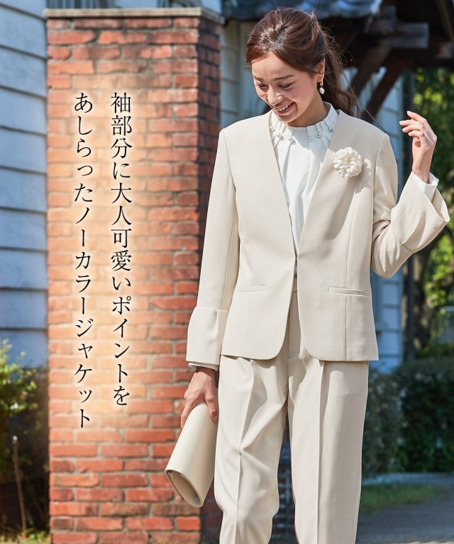 スーツ フォーマル レディース 4点セット ツイード調デザイン ジャケット ＋ ノーカラージャケット ＋ ブラウス ＋ パンツ LL/3L 入学式  卒業式 Callarus ネイビー＋ネイビー＋オフ＋ネイビー/ベージュ白MIX＋ベージュ＋白＋ベージュ セレモニー 着回し 