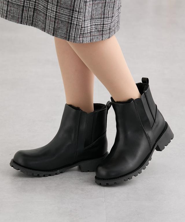 大きいサイズ レディース ゆったり幅広 タンクソールサイドゴア ショート ブーツ ワイズ4E  シューズ 25.0〜25.5cm ニッセン nissen