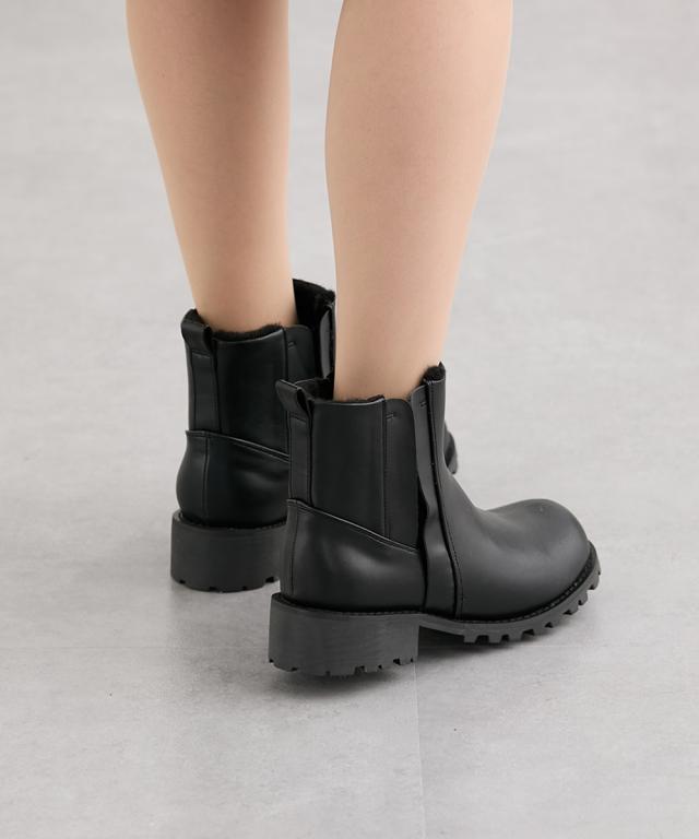 大きいサイズ レディース ゆったり幅広 タンクソールサイドゴア ショート ブーツ ワイズ4E  シューズ 25.0〜25.5cm ニッセン nissen