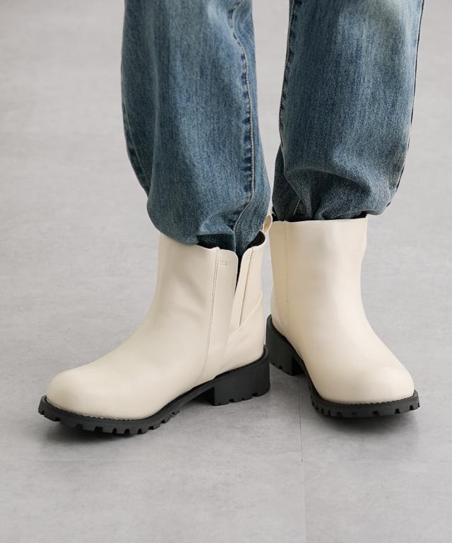 大きいサイズ レディース ゆったり幅広 タンクソールサイドゴア ショート ブーツ ワイズ4E  シューズ 25.0〜25.5cm ニッセン nissen