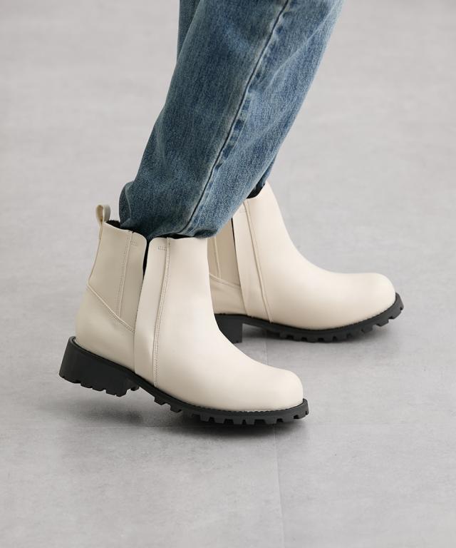 大きいサイズ レディース ゆったり幅広 タンクソールサイドゴア ショート ブーツ ワイズ4E  シューズ 25.0〜25.5cm ニッセン nissen