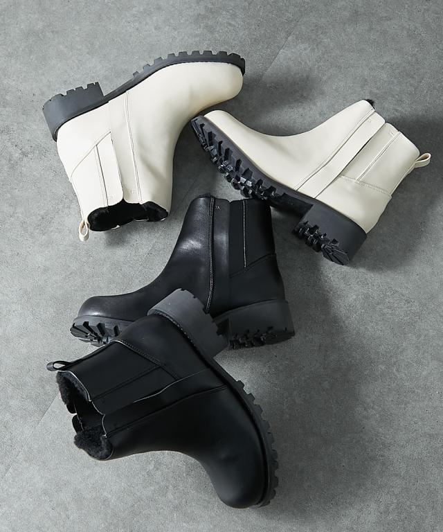 大きいサイズ レディース ゆったり幅広 タンクソールサイドゴア ショート ブーツ ワイズ4E  シューズ 25.0〜25.5cm ニッセン nissen