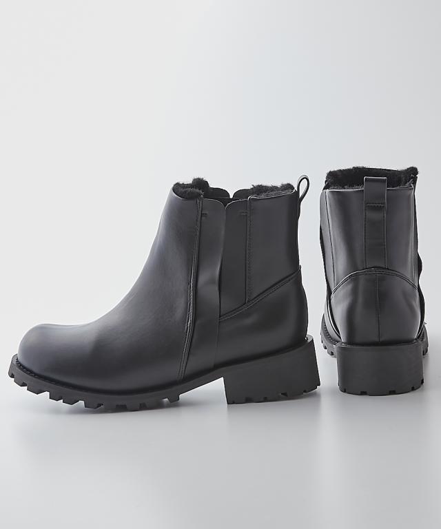 大きいサイズ レディース ゆったり幅広 タンクソールサイドゴア ショート ブーツ ワイズ4E  シューズ 25.0〜25.5cm ニッセン nissen